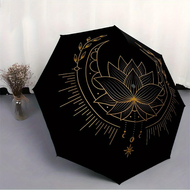 1pc Lotus Mandala Automatic Open/close Folding Compact Umbrella, 8-Rib Sturdy Canopy, Lightweight Portable, Everyday Use, Gift, Outdoor Umbrella, Trav