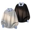 Men's Trendy Two-in-One Polo Collar Hoodie - Winter College Style Lapel T-shirt, Versatile Streetwear for Couples.