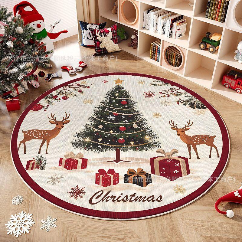 

Рождественский ковер для гостиной, кристальный бархат, коврик для пола под диван, прохладный и нескользящий, рождественское атмосферное украшение 100*100cm