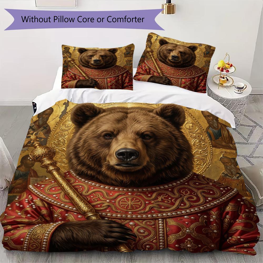 Vintage Bear Pattern Bedding uilt Set uilt Cover Pillowcase Home Decoration Birthday Gift (1 * duvet cover + 2 * pillowcase without core)