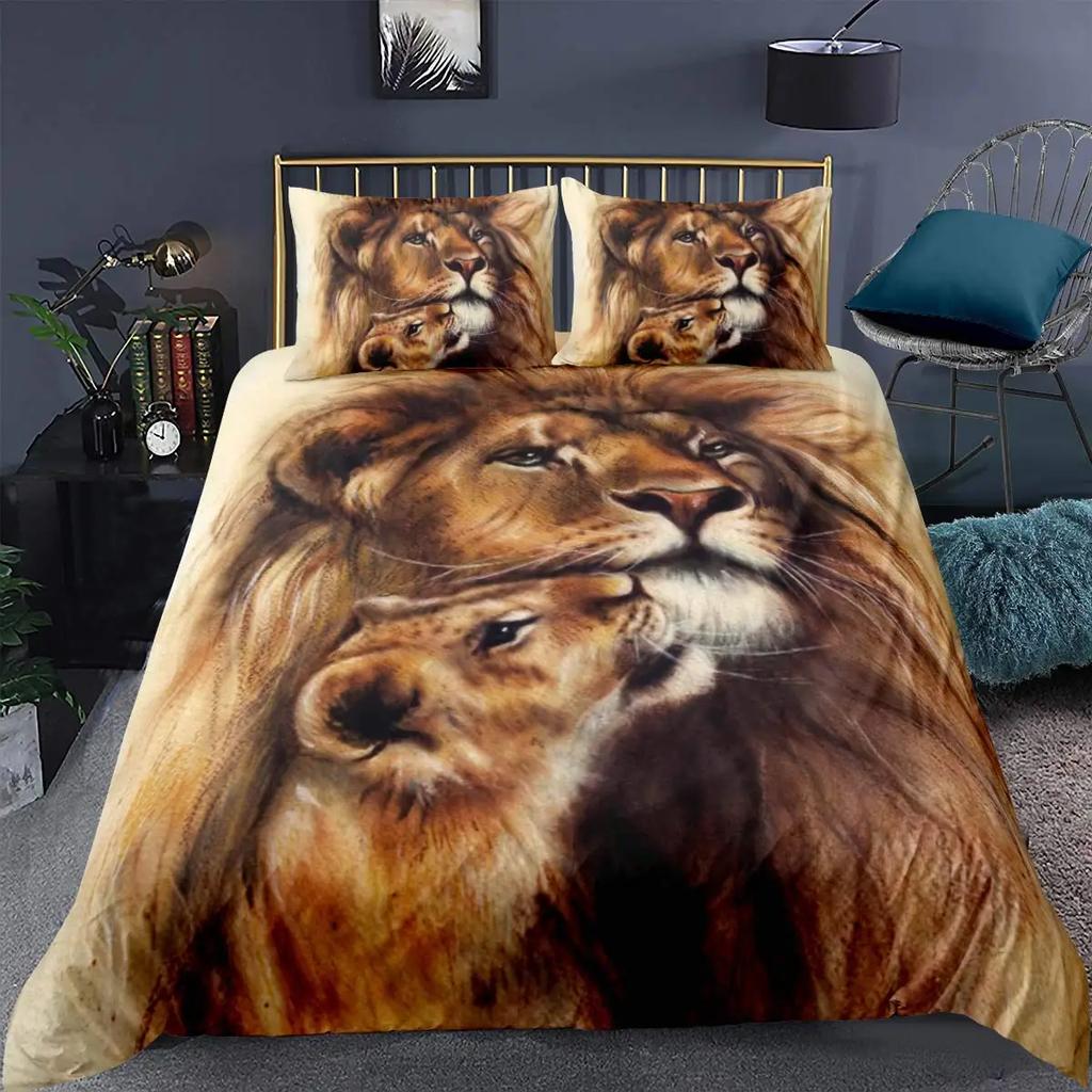 Comforter 3D Lion S Kingvintage Lions Bedding Set 2/3Pcs Black Grey Trendy Wild Animals Comforter Set For Adults Men
