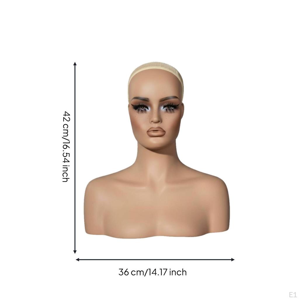 Mannequin Head with Shoulders PVC Shoulder Makeup Face for Shop Window, Salon, Photo
