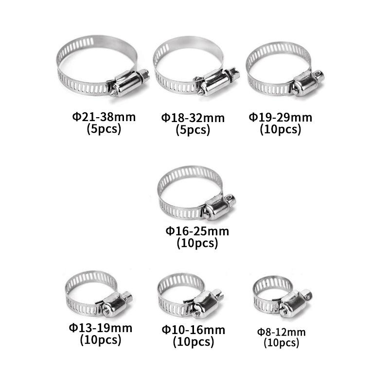 Hose Clamp Assortment 7 Sizes Adjustable Pipe Tube 304 Stainless Steel for Pipe Tube Fuel Line Plumbing
