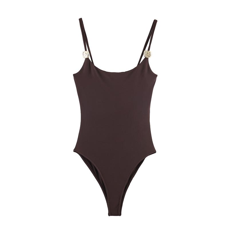 2026 Новый женский однотонный нейлоновый боди с аксессуарами Medium коричневый