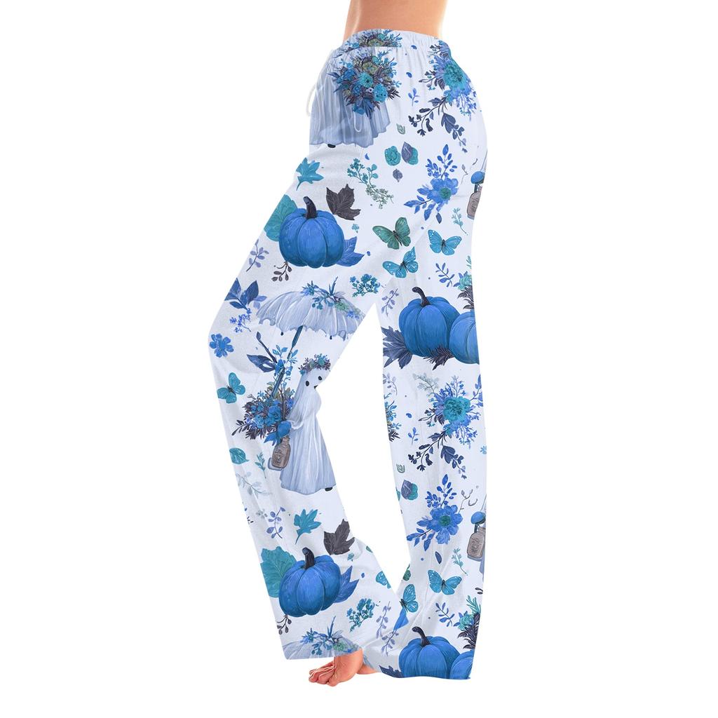 Women's Halloween Print Pants with Elastic Waist and Drawstring for Casual Home Sleepwear