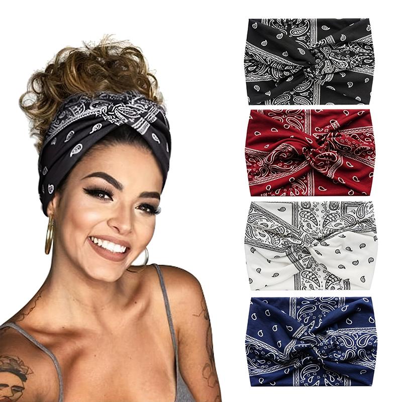 1 st Turban Paisley Twist Pannband Damhuvudband Brett Hårinpackning för Kvinnor Stora Sport Tränings Stretch Halkfria Stora Huvudband