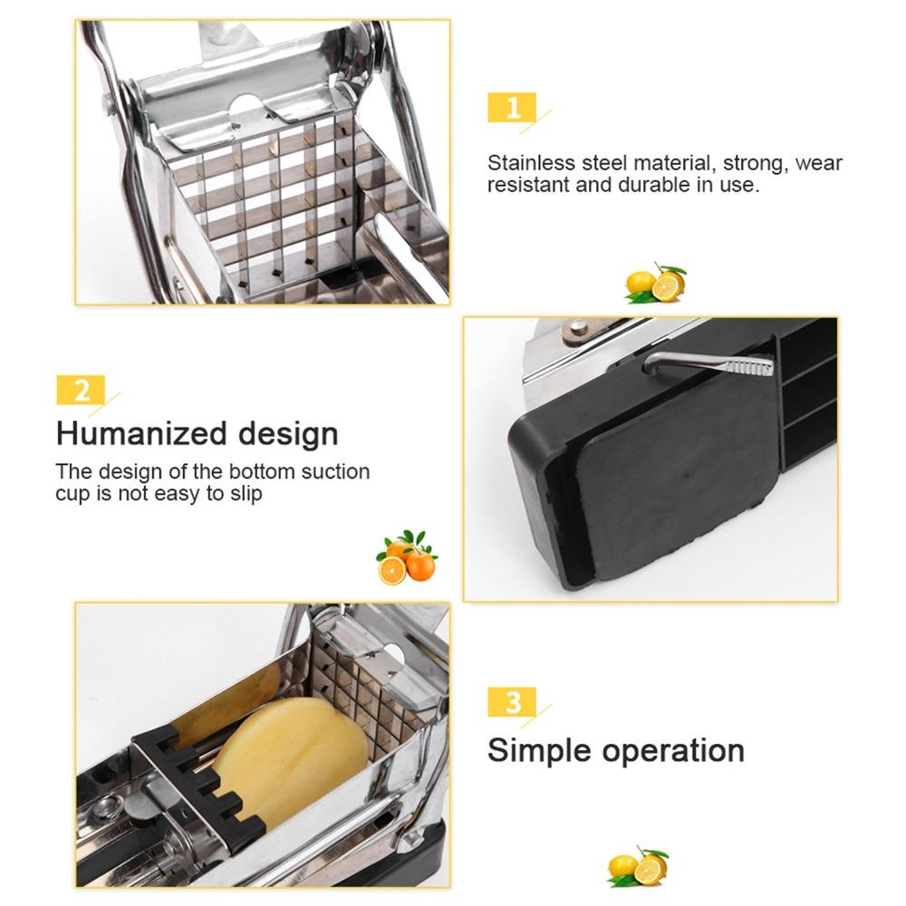 Stainless Steel Potato Cutter MultiFunction with Suction Cup Base French Fries Cutter Time Saving Easy Clean