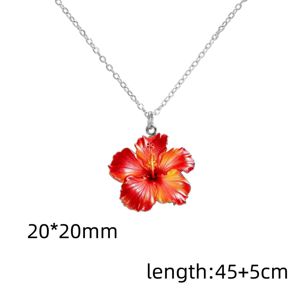 Red Hibiscus Flower Necklace Gold Plated Stainless Steel Pink Hibiscus Flower Necklaces for Women Jewelry Gift