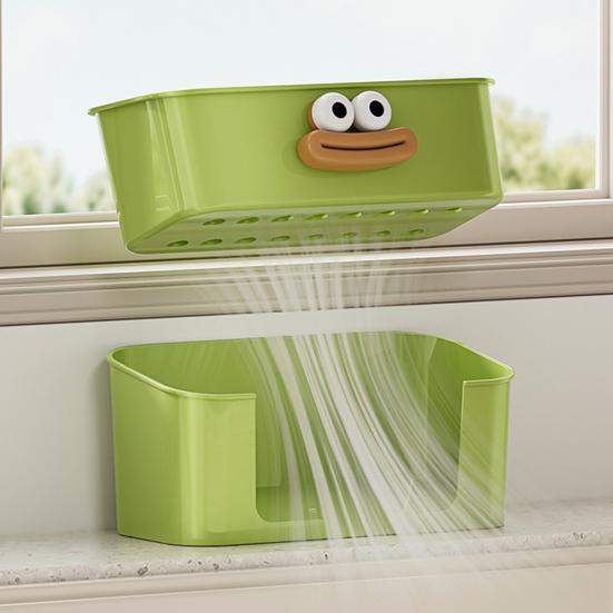 Svampställ Dubbellagers Förvaringsställ Stor Kapacitet Lätt att Installera Badrum Kök Förvaring Avrinningshylla