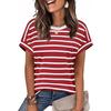 Temu 2023 Women's Colorful Striped Round Neck Pullover Casual T-shirt