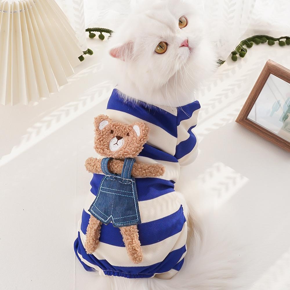 Pet Autumn and Winter Striped Bear Quad Dog Cat Clothing Small and Medium Puppy Teddy Loungewear