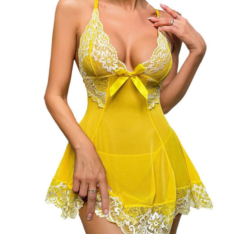 Erotyczna bielizna seksowna prześwitująca halka pasjonujący koronkowy gorący komplet piżamowy bez zdejmowania uniform na łóżku