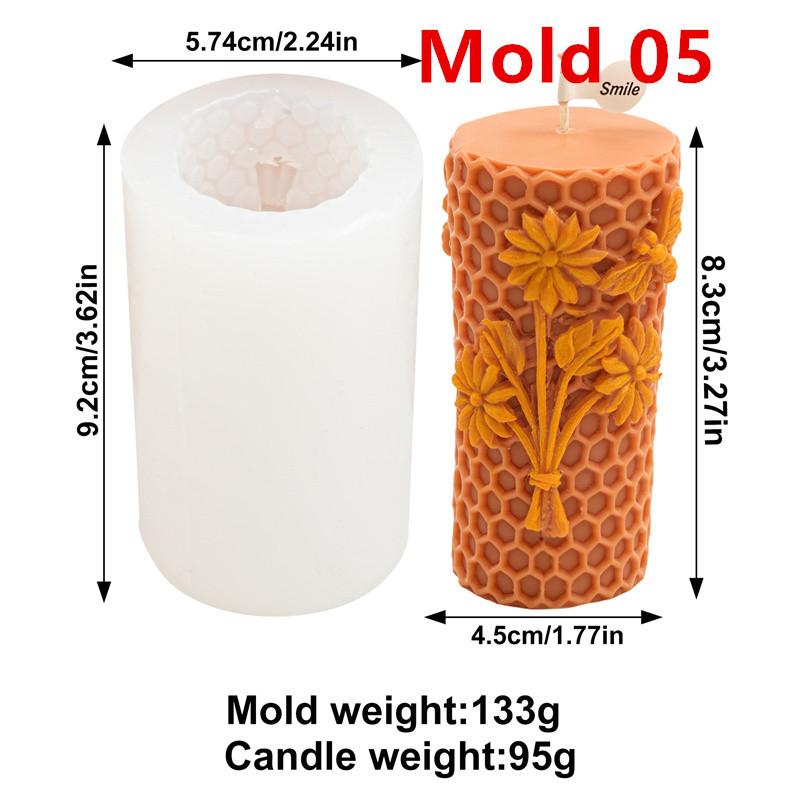 3D Honeycomb Column Silicone Candle Mold DIY Flower Bee Honey Pot  Bee House Designs Candles Plaster Crafts Cute Home Decor