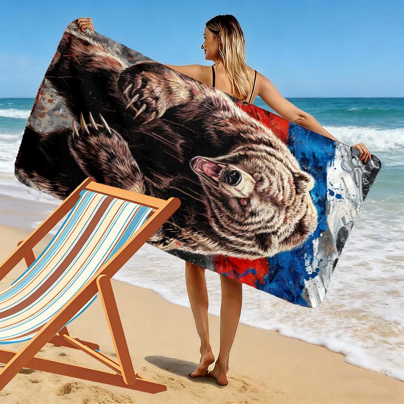 Bear Print Beach Towel, Large Soft Quick Dry Towel for Beach Camping Swimming