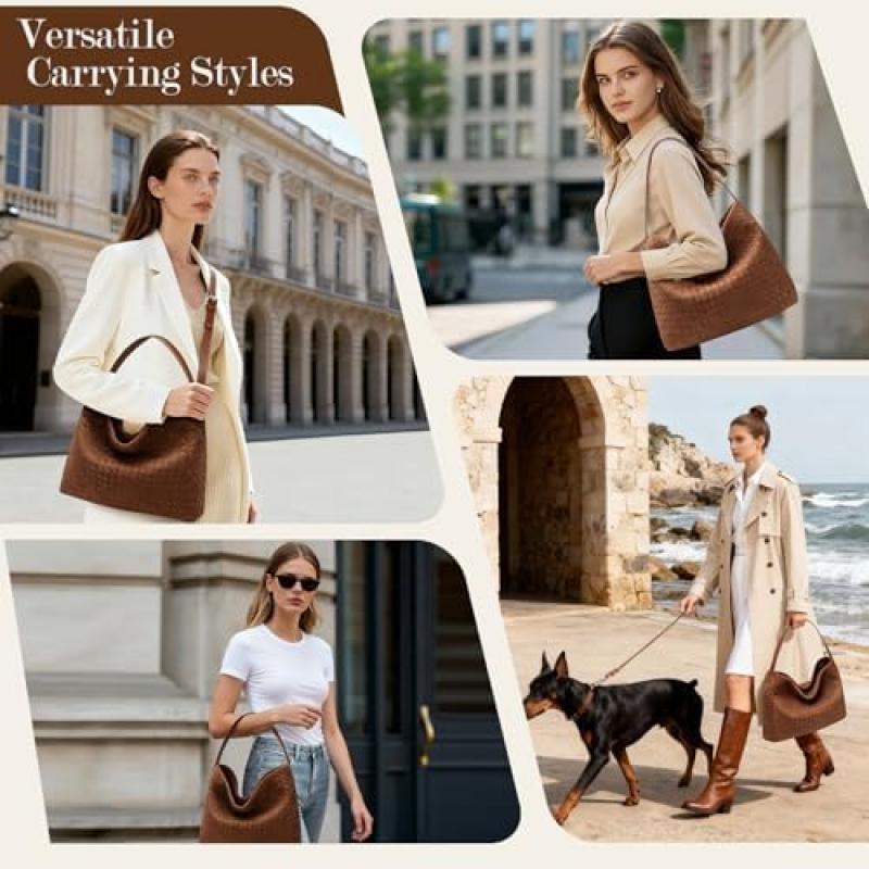 Auluda Braided Suede Shoulder Bag for Women, Elegant Large Tote Hobo Bag, Crossbody Work Travel Purse
