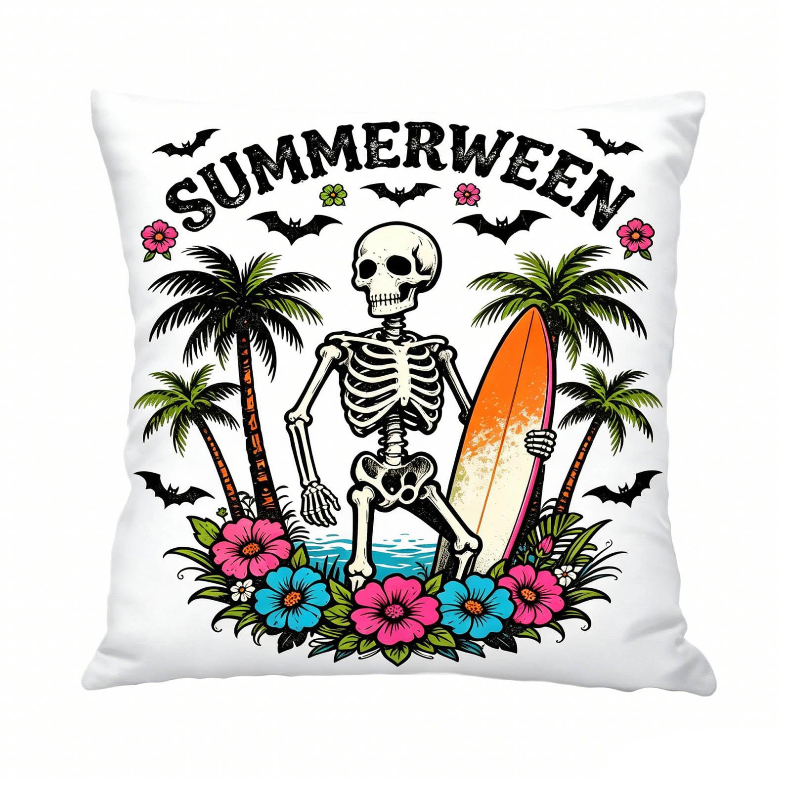 Double-Sided Linen Summer Halloween Surfing Print Cover 4545cm