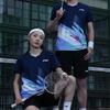 Li Ning Badminton Series Lightweight Comfortable Short Sleeve Simple Solid Color Shorts Casual Sports Suit Two Piece Set Unisex Sportswear AATU057-1