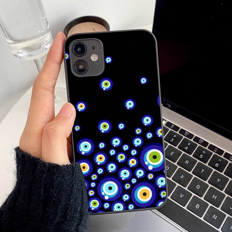 Evil Eye Illustrations czarny futerał na telefon iPhone 13 8 7 6S Plus X 5S SE 2020 XR 11 12 mini pro XS MAX