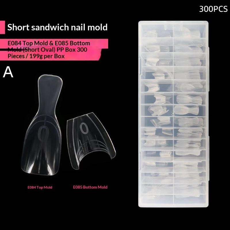 60/240/300Pcs/Pack ABS Sandwich Dual Nail Forms 15 Size Oval Extension Dual Form No Paper Forms Needed For Easy Nail Extensions
