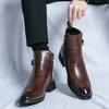 Fashion Men's Winter High-top Versatile Chelsea Boots Classic Soft and Comfortable Zippered Shoes Maximum  Black Leather Shoes