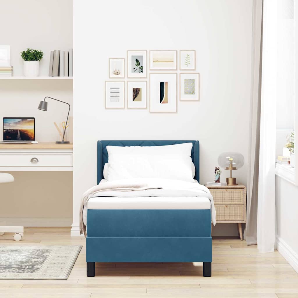 Box Spring Bed with Headboard Dark Blue 200 x 80 cm Velvet