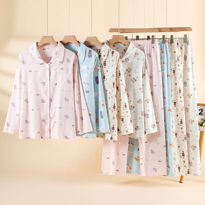 JingJingRS Women's Long-Sleeve Brushed Cotton Pajama Set