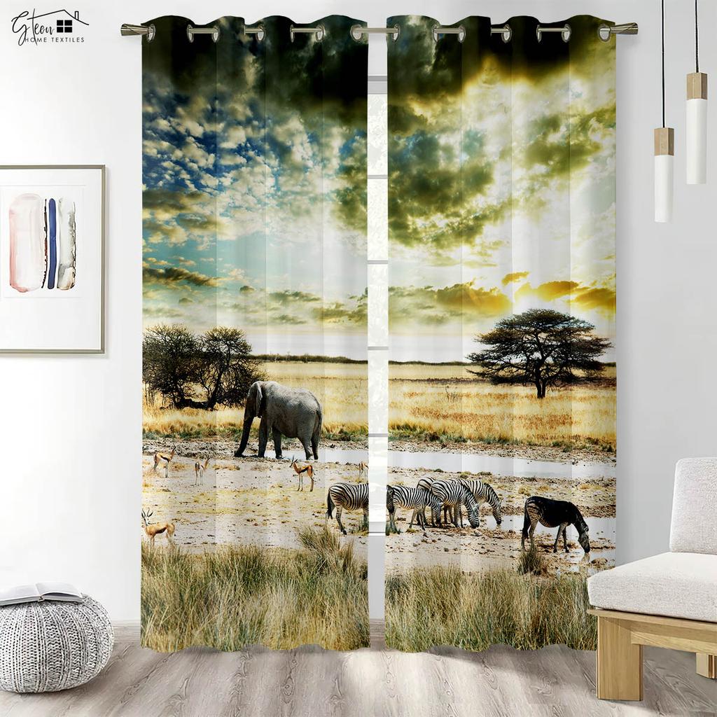 Animal Three-Dimensional Print Draperies Tiger Lion Crocodile Giraffe Elephant Monkey Penguin Fox Rabbit Hedgehog Dragon Cartoon Style Anime Drapery