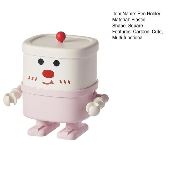 Cartoon Pen Holder Multifunctional Makeup Brush Holder Kitchen Storage Cup Cute Desk Organizer with Lid for Office Home