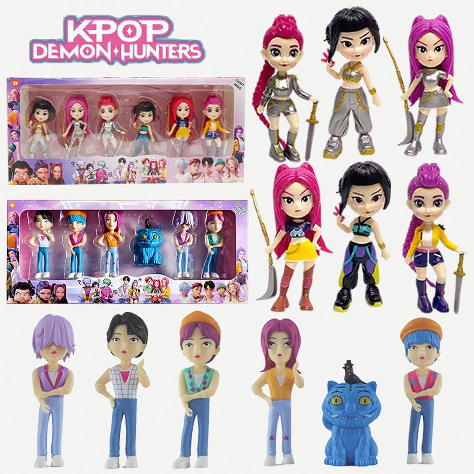 6pcs/set Kpop Devil Hunter Action Figure Set Derpy Tiger Rumi Mira Zoey Cute Dolls Collectible Figurines Fans Gift