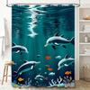 Cortina de Chuveiro Vibrante com Cardume de Golfinhos em Recife de Corais - Deslumbrante Design 3D de Vida Marinha Para Uma Decoração de Banheiro Impermeável e Única