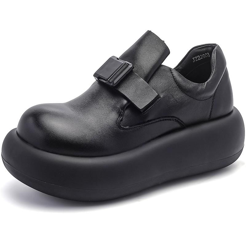 Fashion GKTINOO Spring Autumn Thick Soled Women's Shoes Genuine Leather British Style Big Toe Flat Platform Shoes Retro Slip-On Shoes