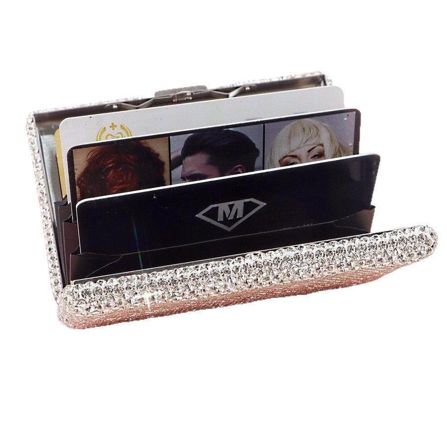 Diebstahlsicherer Diamant-Kartenbeutel aus Aluminiumlegierung, tragbar für Herren, Anti-Entmagnetisierung, kleine Führerschein-Visitenkartenbox mit Strasssteinen, Zertifikat