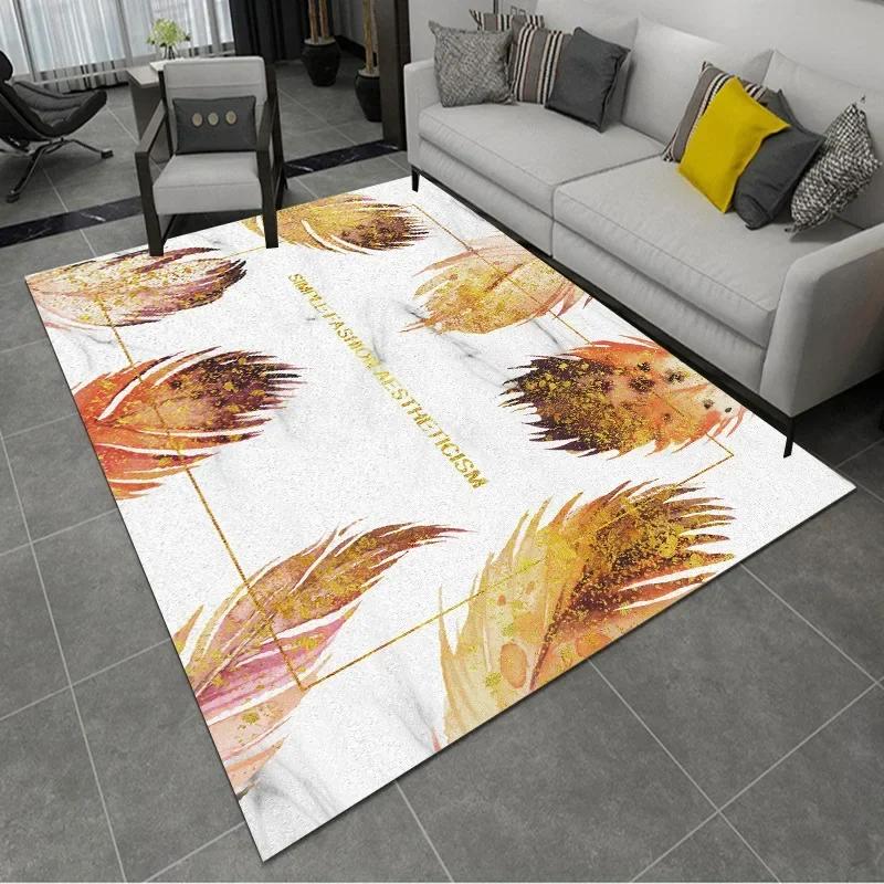 

Кристаллический бархатный домашний ковер с принтом перьев для декора гостиной, качественные ковры с обработанным краем для спальни, грязеустойчивый коврик для пола 80*120cm