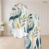 Women Plus Size Round Neck Long Sleeve Printed High Low Top Wide Leg Pants Two Piece Set