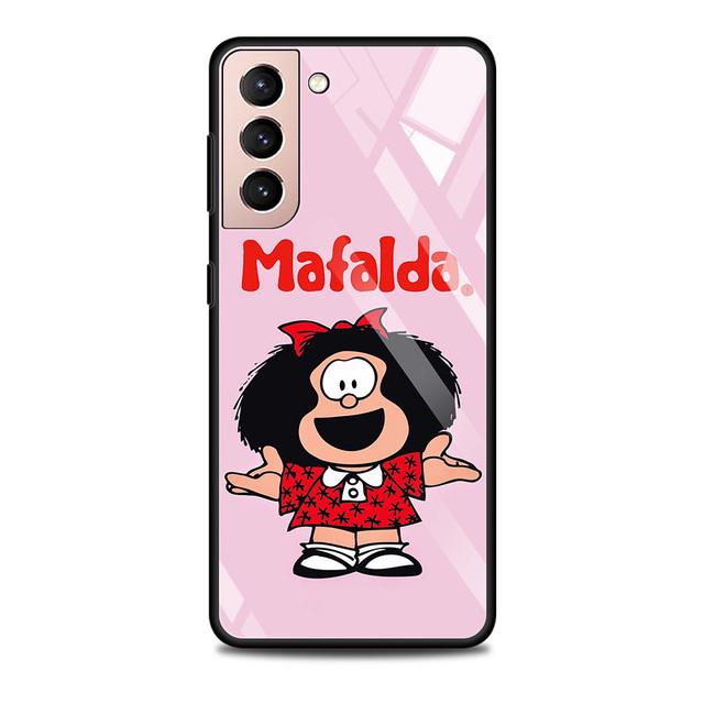 Anime Cute Mafalda Tempered Glass Case For Samsung Galaxy S21 S20 Ultra S10 Plus Lite S20fe 5g S10e S9 S8 Bumper Cover Funda