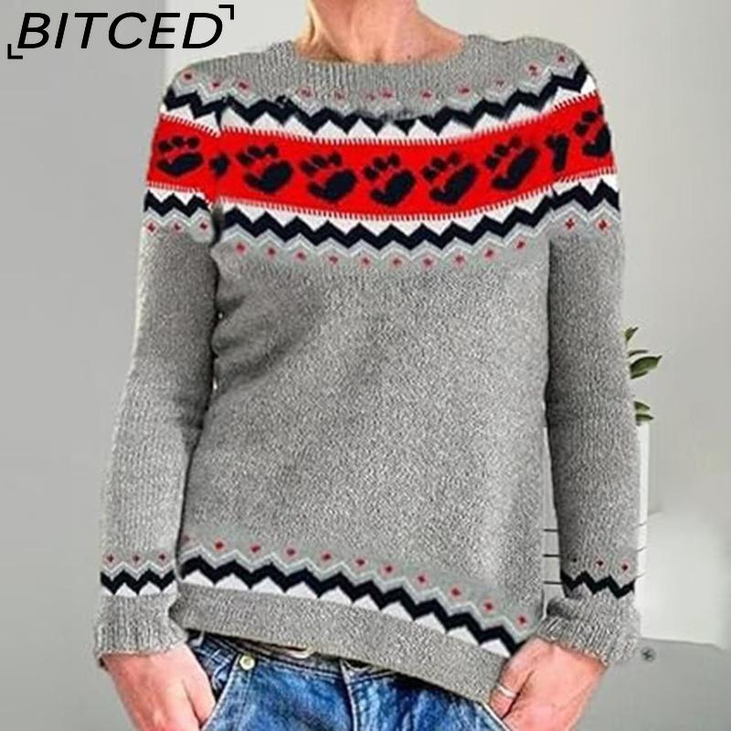 Женский свитер BITCED - С круглым вырезом, с цветовыми блоками, оверсайз, модный вязаный пуловер XXXXXL серый