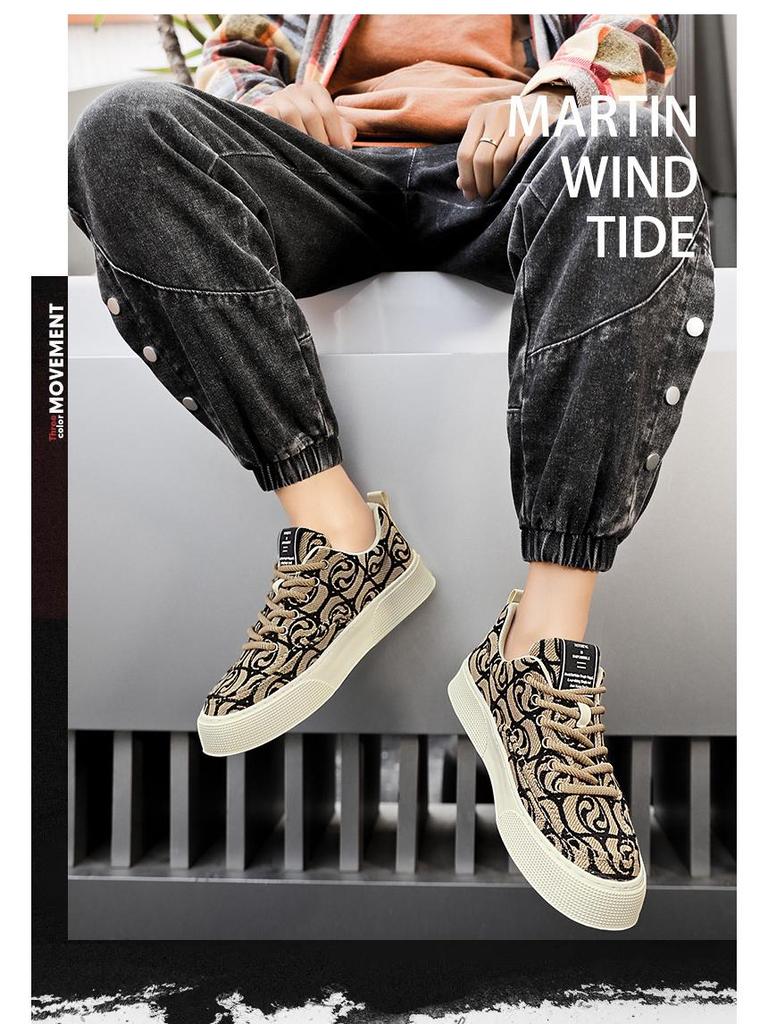 Pantofi de pânză 2024 pentru bărbați: Pantofi sport casual cu talpă groasă, cu imprimeu de nișă