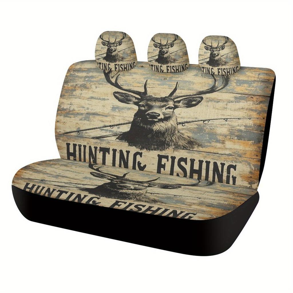 Car Seat Cover Set Featuring A Hunting And Fishing Theme, Suitable For Various Vehicles. This Trendy Novelty Set Includes Full F