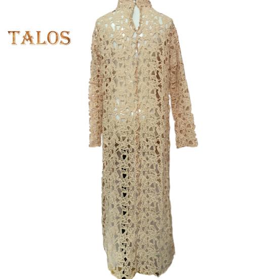 Dámská dlouhá top s výřezem, nepravidelná háčkovaná krajka, květinový patchwork, průsvitná krátká přední a zadní halenka s polovičními výstřihem a dlouhým rukávem