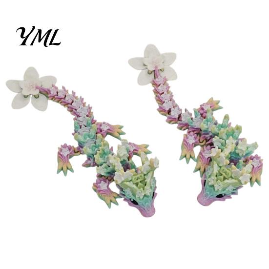 Mythical Creature Desk Decoration Cherry Blossom Dragon Figurine with Movable Joints, 3D Printed Fidget Toy Flower Toy, Articulated Model Decor Animal