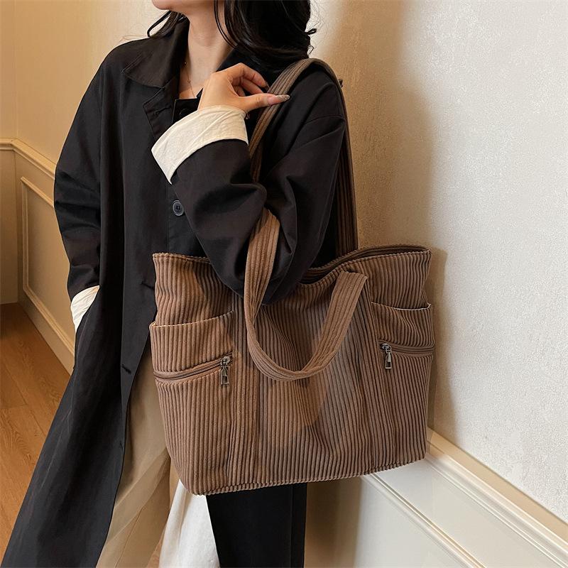 Velvet Canvas Bag Women'S Autumn And Winter Versatile Large-Capacity Tote Bag Student Shoulder Commuter Tote Bag