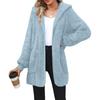 Women's Fashionable Coat Solid Color Long Sleeved Pocket Loose Hooded Plush  Jacket
