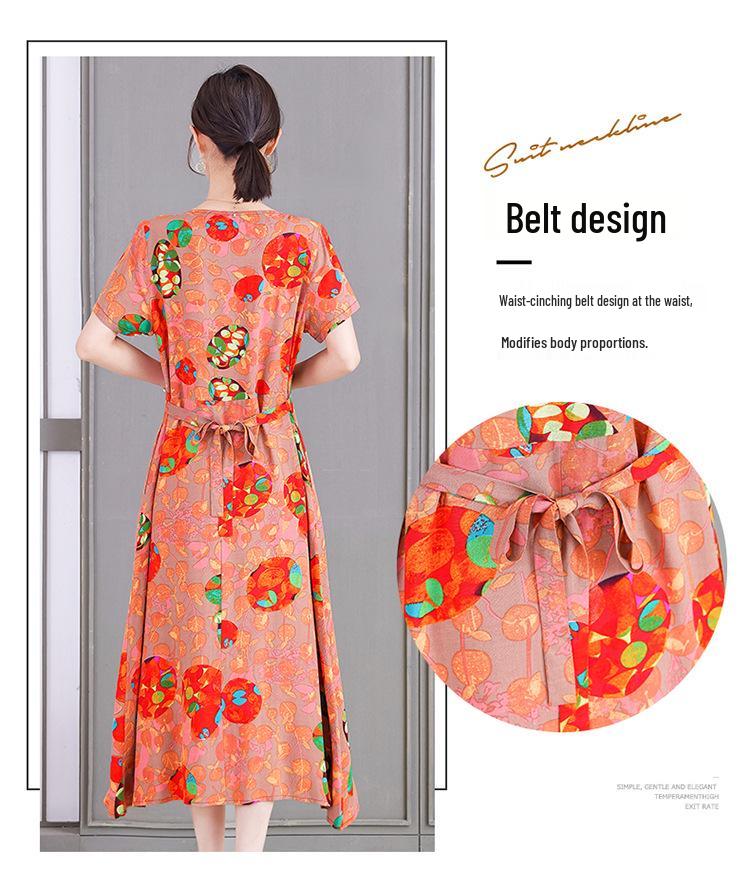 2023 Plus Size Floral Summer Cotton Dress for Middle-Aged Women