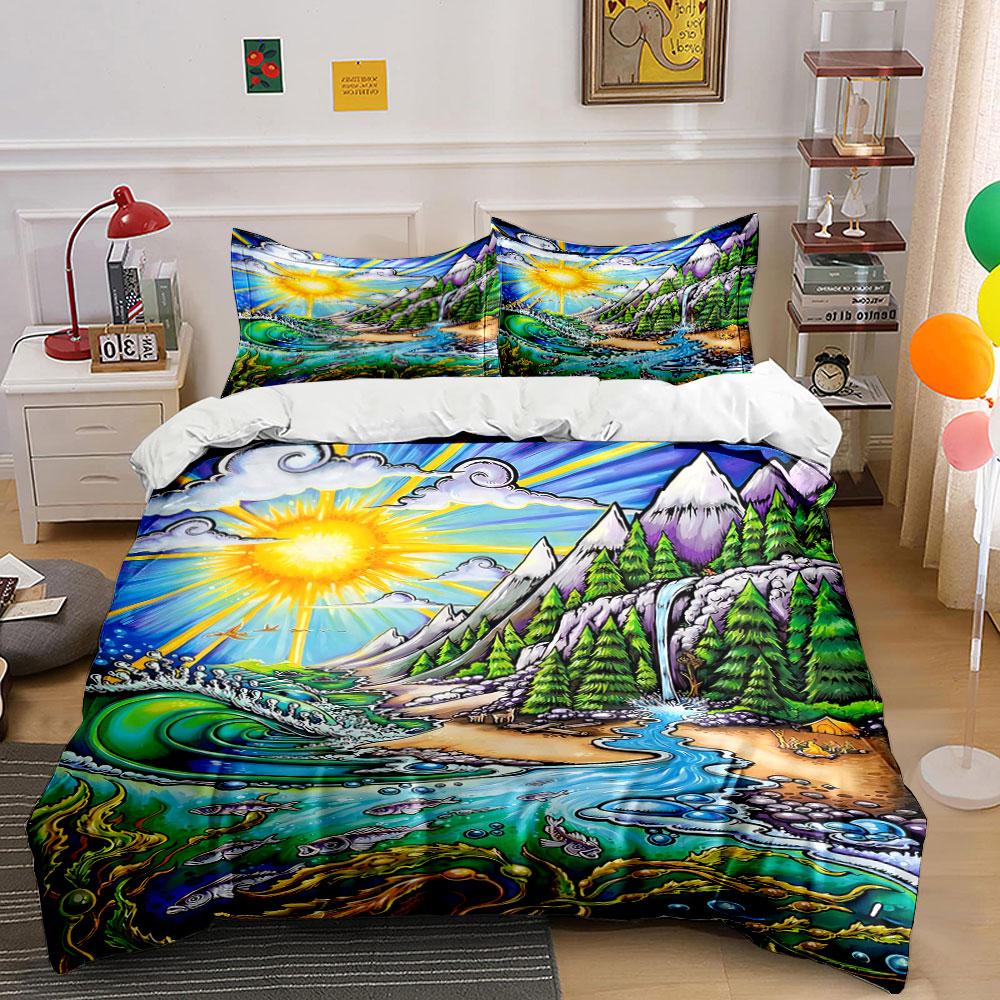 

Mountains, trees, sun, river. Bedding sets Duvet cover sets Duvet covers Pillowcases(1 * Duvet Cover 2 * Pillowcases, without duvet insert) 135x200cm