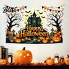 Seasonal Wall Accents Happy Halloween Stickers Moonlit Castle Pumpkin Clings Waterproof Decorative Glass Door Stickers Haunted House Decals for Home