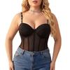 Plus Size Mesh Body Shaper Bodysuit with Cups & Fishbone Waist Cincher - Adjustable Straps, European American Style.