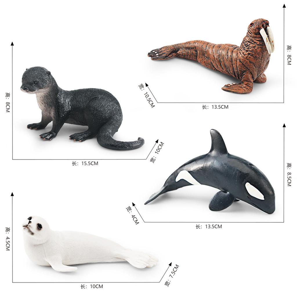 Supply 4 Simulated Marine Animal Models, Killer Whales, Walruses, Otters, Fur Seals, Children'S Cognitive Animal Ornaments