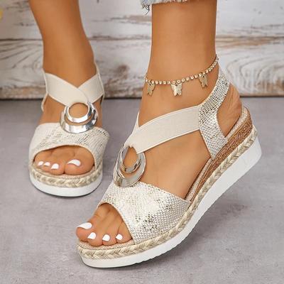 Metall Dekoration frauen Keile Sandalen Sommer Schlange Print Plattform Gladiator Schuhe Frau Komfort Casual Med Heels Sandalen