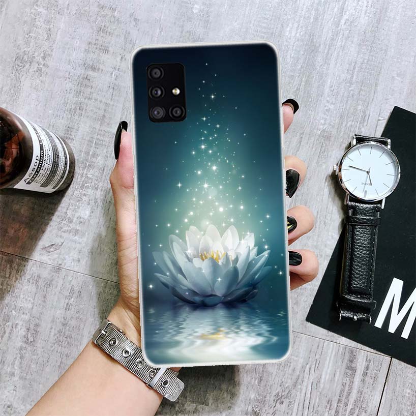 Lotus Blue White Flowers telefono dėklas, skirtas Samsung Galaxy A12 A22 A32 A42 A52 A72 A51 A71 5G A41 A31 A21 A02S M12 M21 M31 M30S