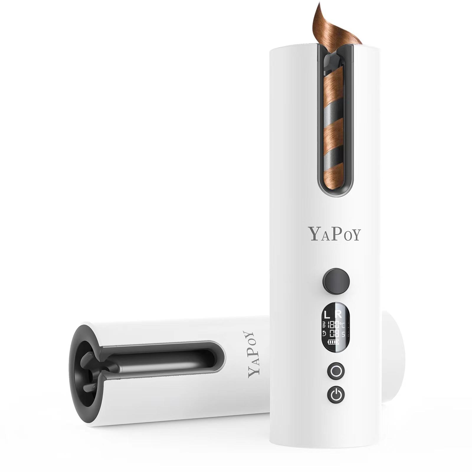 

Беспроводные автоматические щипцы для завивки волос YAPOY Перезаряжаемые автоматические щипцы для завивки волос с 5 временами и таймерами, теплоизоляционной камерой, ЖК-экраном, автоматическим отключением белый